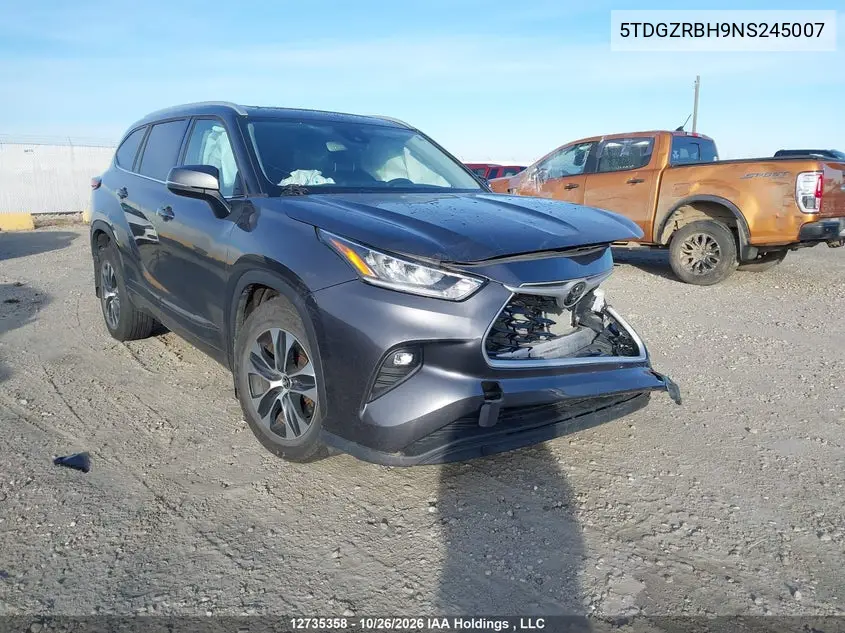 TOYOTA HIGHLANDER 2022, VIN 5TDGZRBH9NS245007