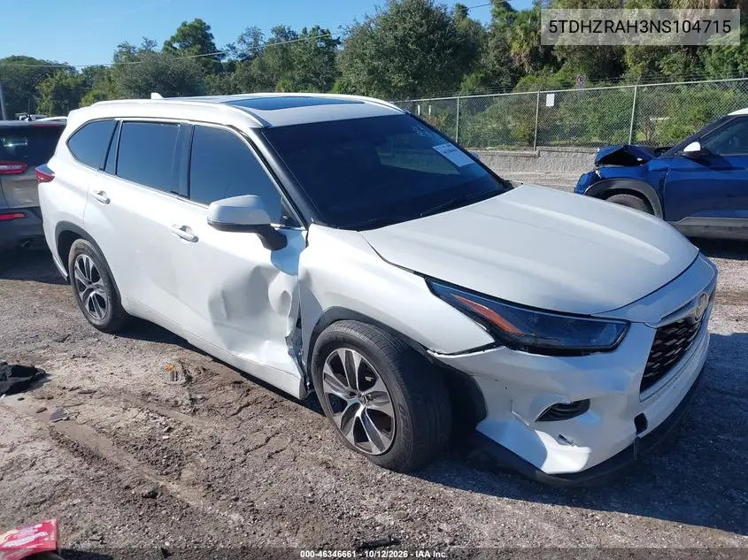 TOYOTA HIGHLANDER 2022, VIN 5TDHZRAH3NS104715