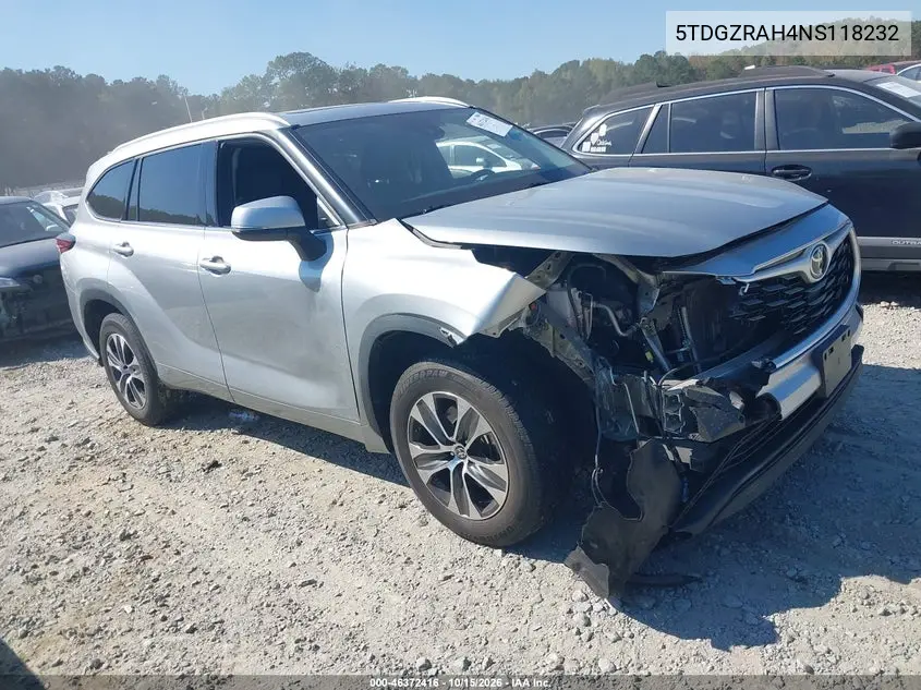TOYOTA HIGHLANDER 2022, VIN 5TDGZRAH4NS118232