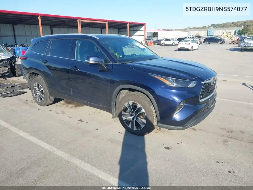 TOYOTA HIGHLANDER 2022, VIN 5TDGZRBH9NS574077
