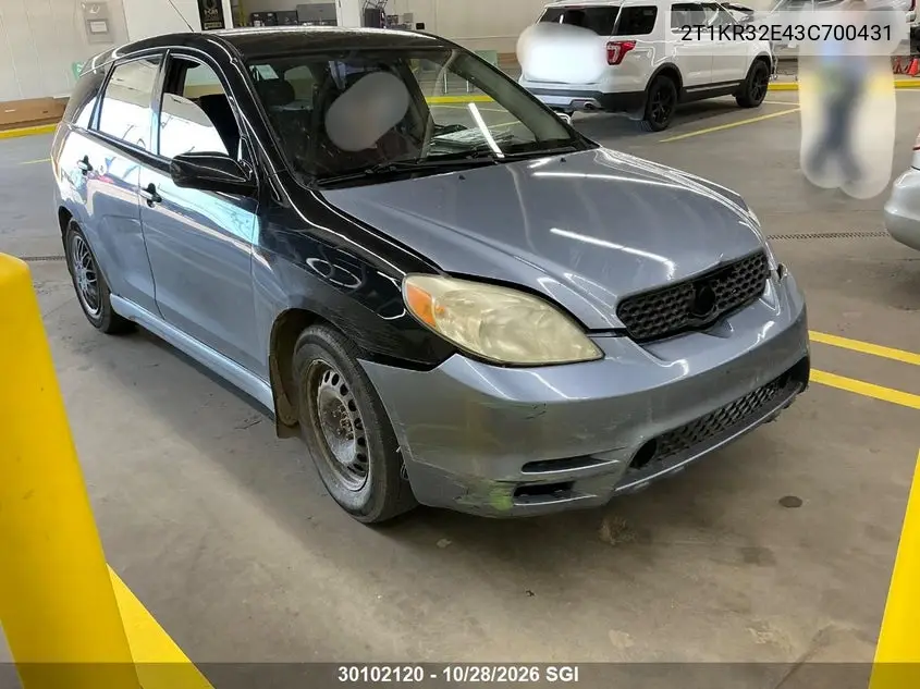 TOYOTA MATRIX 2003, VIN 2T1KR32E43C700431