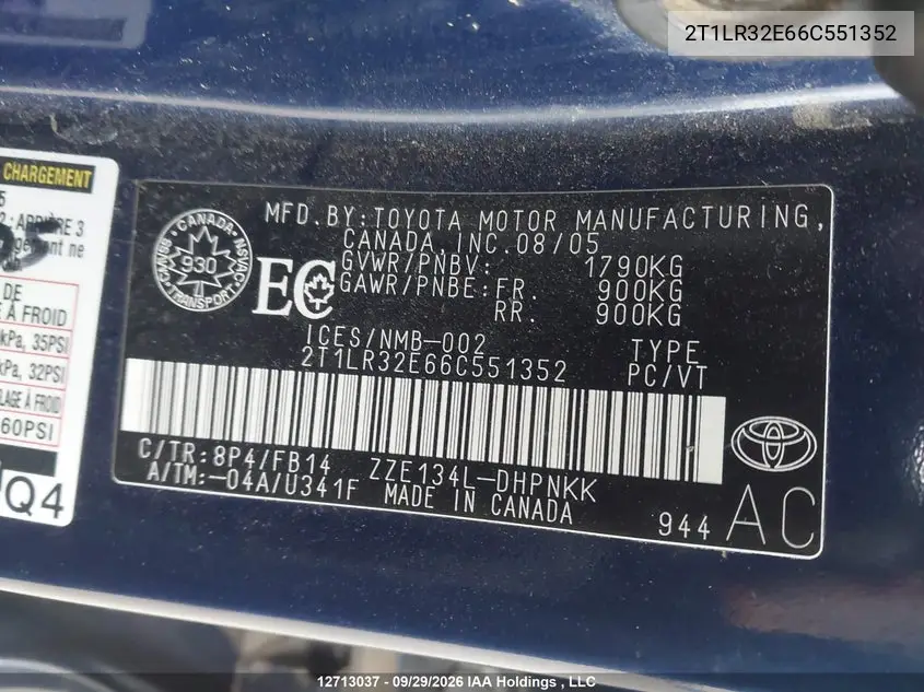 2006 TOYOTA MATRIX VIN 2T1LR32E66C551352 — фото 9
