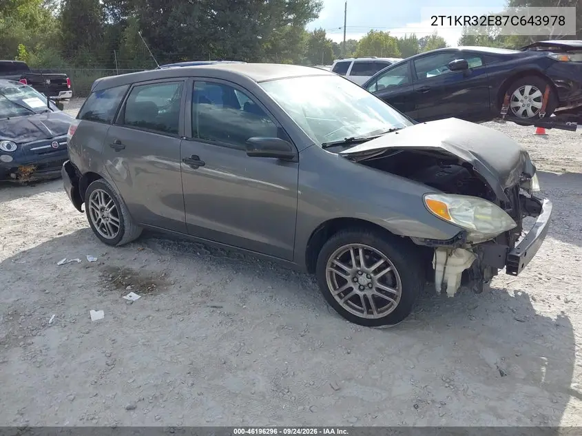 TOYOTA MATRIX 2007, VIN 2T1KR32E87C643978