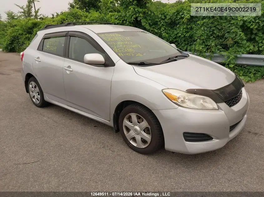 TOYOTA MATRIX 2009, VIN 2T1KE40E49C002219