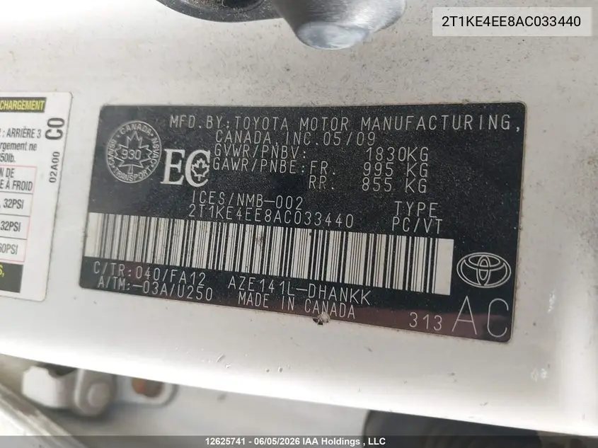 2010 TOYOTA MATRIX VIN 2T1KE4EE8AC033440 — фото 21