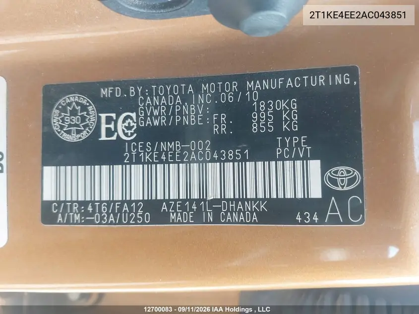 2010 TOYOTA MATRIX VIN 2T1KE4EE2AC043851 — фото 19