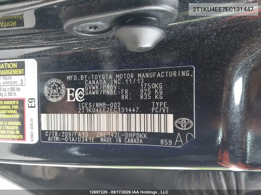 2014 TOYOTA MATRIX VIN 2T1KU4EE7EC131447 — фото 9