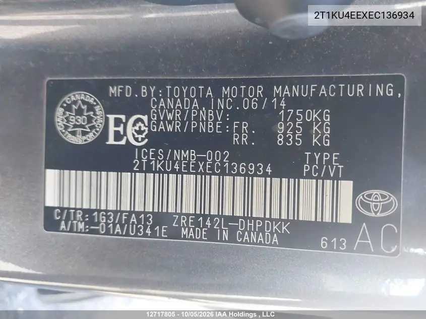 2014 TOYOTA MATRIX VIN 2T1KU4EEXEC136934 — фото 19