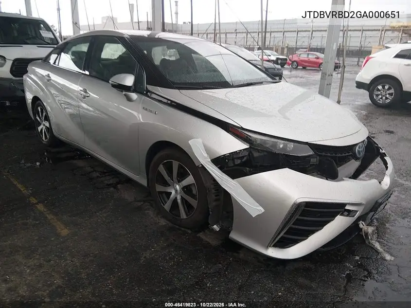 TOYOTA MIRAI 2016, VIN JTDBVRBD2GA000651