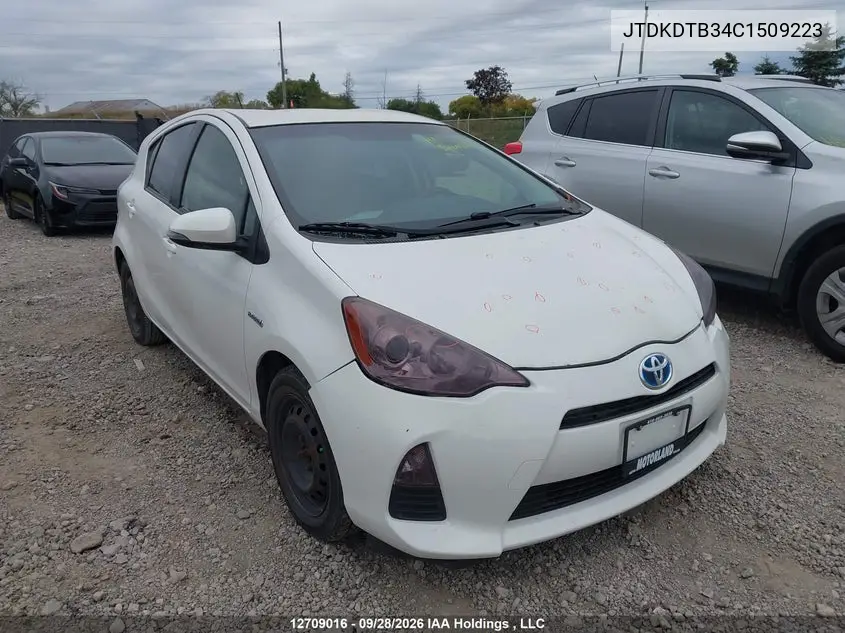 TOYOTA PRIUS C 2012, VIN JTDKDTB34C1509223