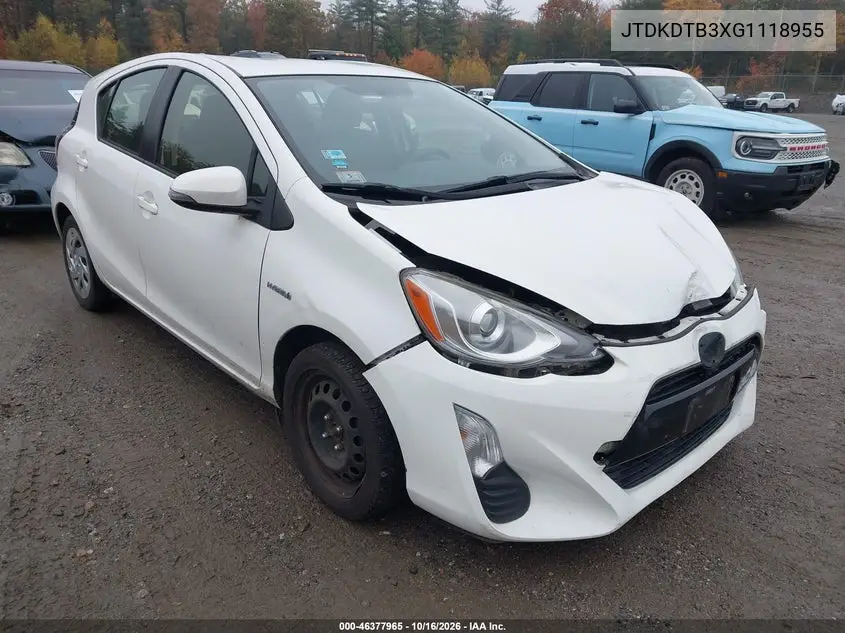 TOYOTA PRIUS C 2016, VIN JTDKDTB3XG1118955