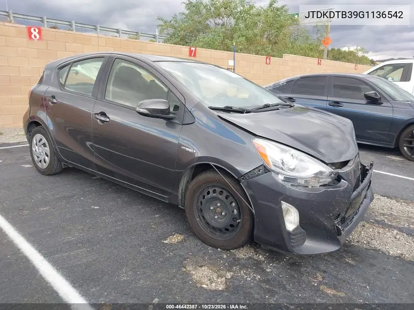 TOYOTA PRIUS C 2016, VIN JTDKDTB39G1136542