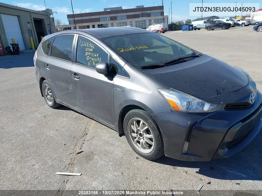 TOYOTA PRIUS V (+) 2016, VIN JTDZN3EU0GJ045093