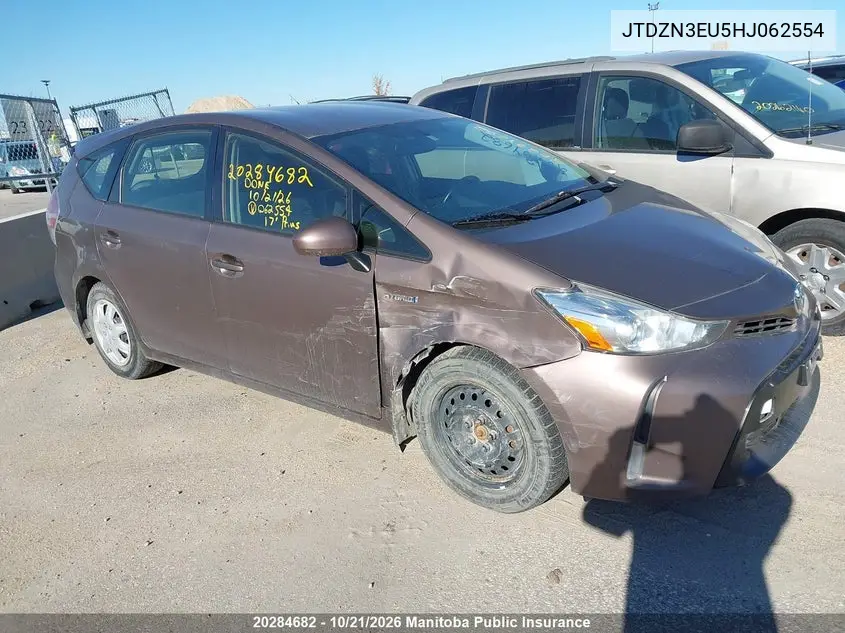 TOYOTA PRIUS V (+) 2017, VIN JTDZN3EU5HJ062554