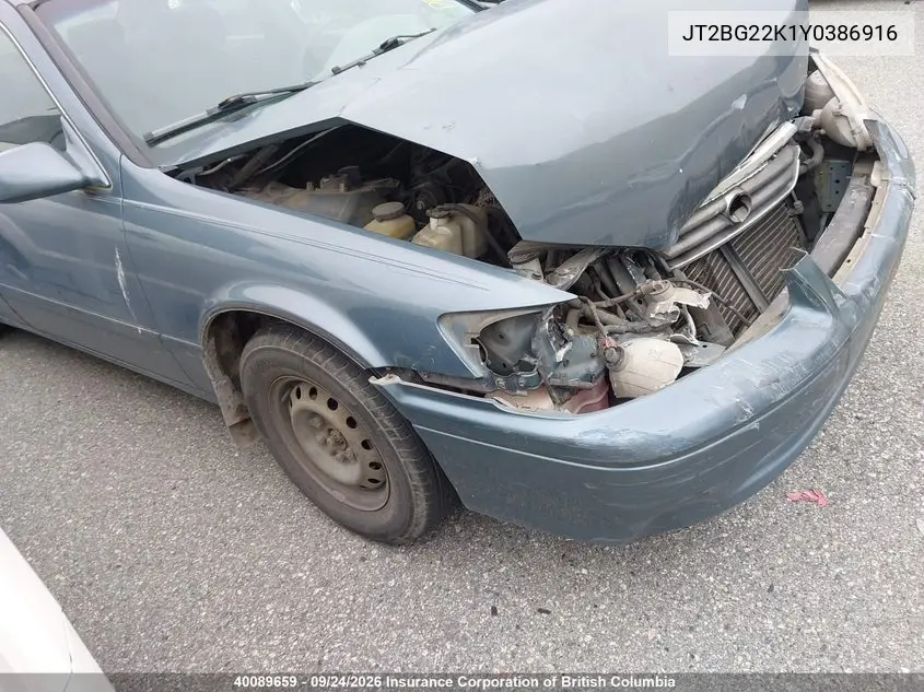 TOYOTA PRIUS 2000, VIN JT2BG22K1Y0386916
