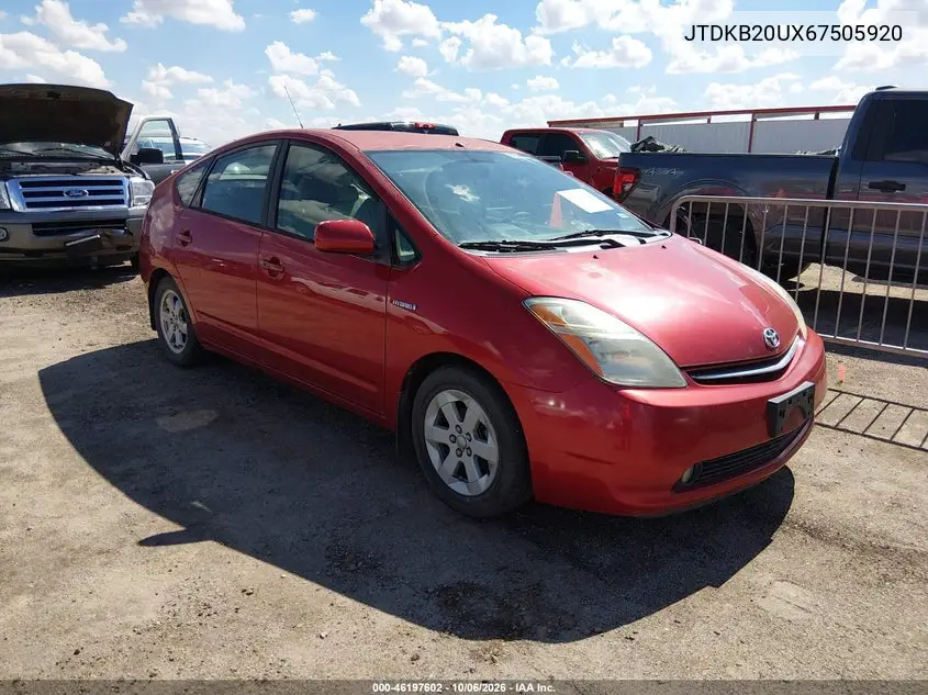 TOYOTA PRIUS 2006, VIN JTDKB20UX67505920