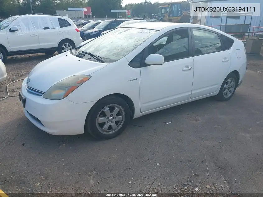 2006 TOYOTA PRIUS VIN JTDKB20UX63194111 — фото 2