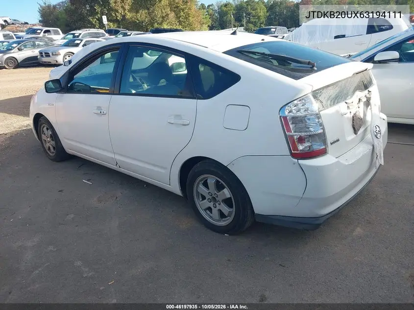 2006 TOYOTA PRIUS VIN JTDKB20UX63194111 — фото 3