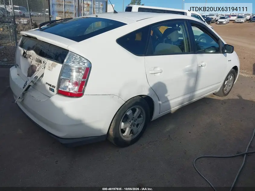 2006 TOYOTA PRIUS VIN JTDKB20UX63194111 — фото 4