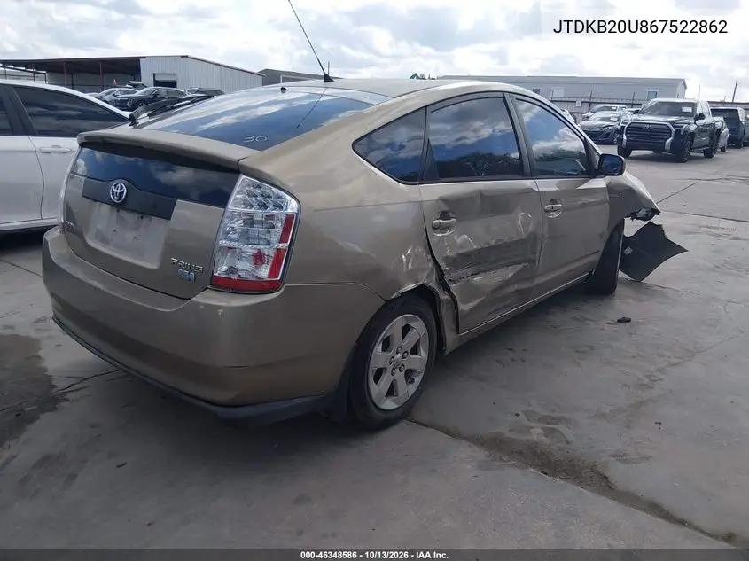 2006 TOYOTA PRIUS VIN JTDKB20U867522862 — фото 4