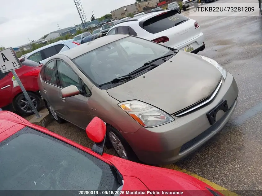 TOYOTA PRIUS 2007, VIN JTDKB22U473281209