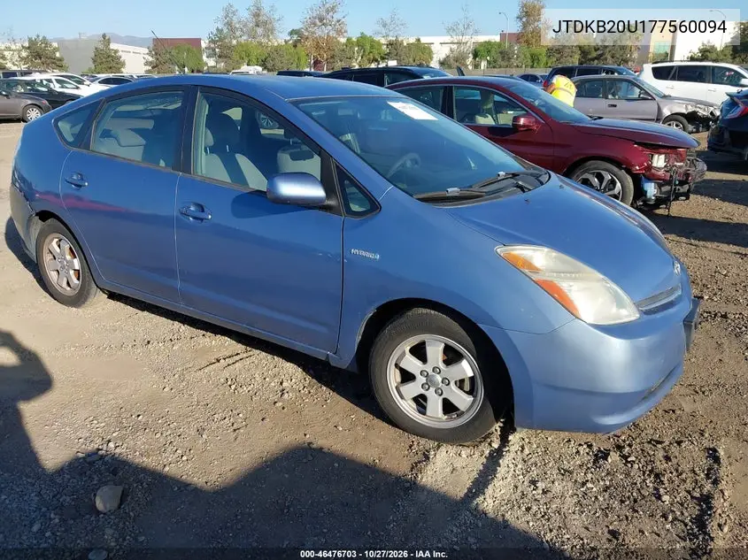 TOYOTA PRIUS 2007, VIN JTDKB20U177560094