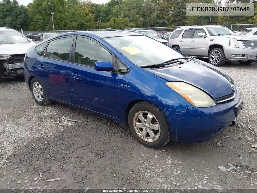 TOYOTA PRIUS 2008, VIN JTDKB20U987703648