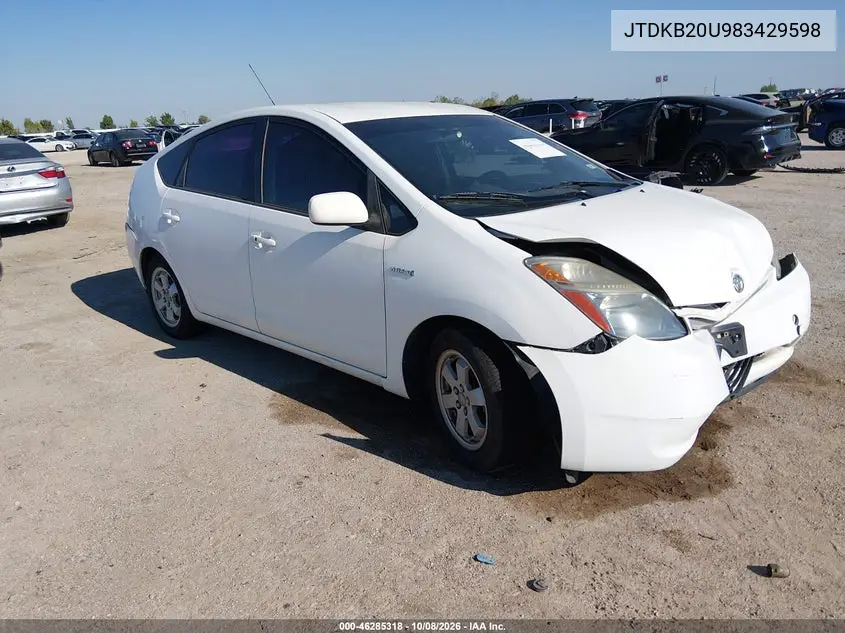 TOYOTA PRIUS 2008, VIN JTDKB20U983429598