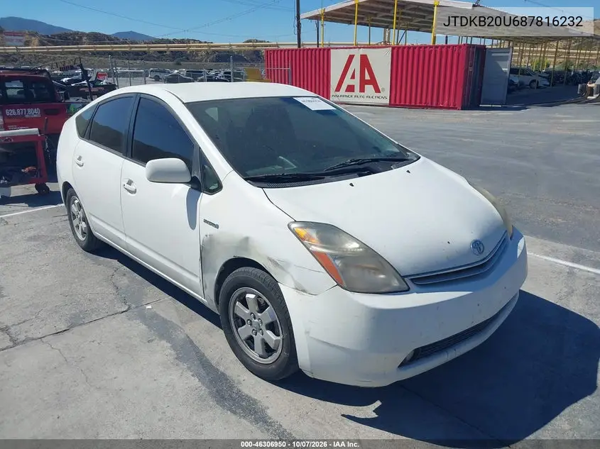 TOYOTA PRIUS 2008, VIN JTDKB20U687816232