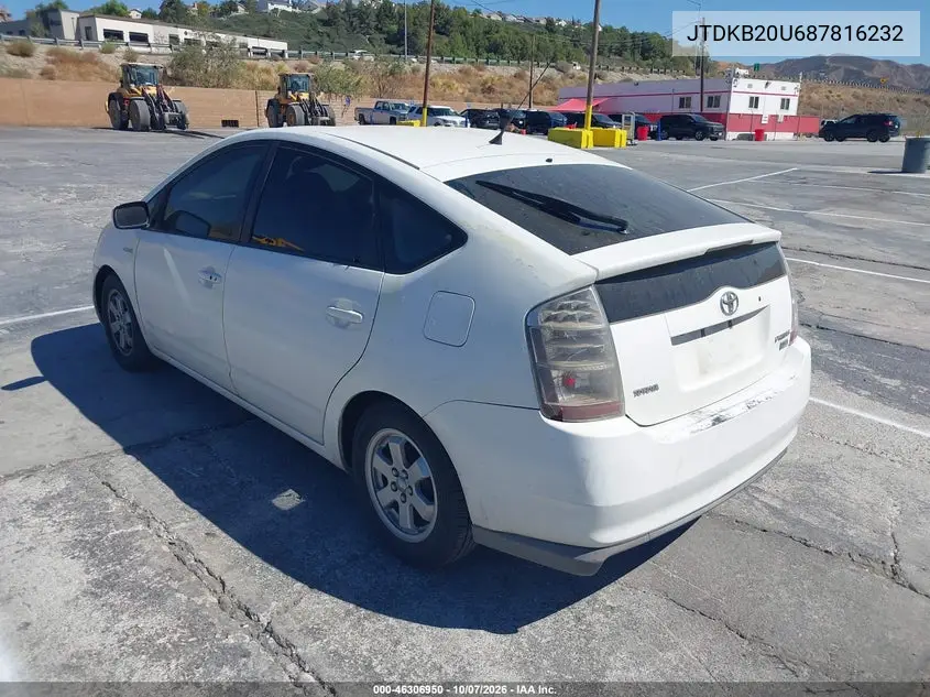 2008 TOYOTA PRIUS VIN JTDKB20U687816232 — фото 3