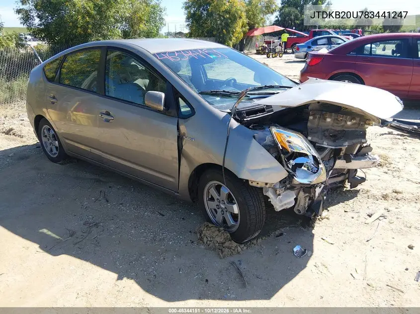 TOYOTA PRIUS 2008, VIN JTDKB20U783441247