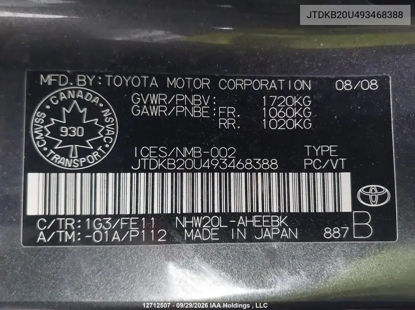 2009 TOYOTA PRIUS VIN JTDKB20U493468388 — фото 18