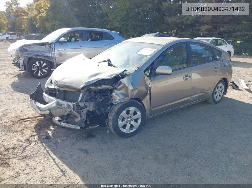 2009 TOYOTA PRIUS VIN JTDKB20U493471422 — фото 2