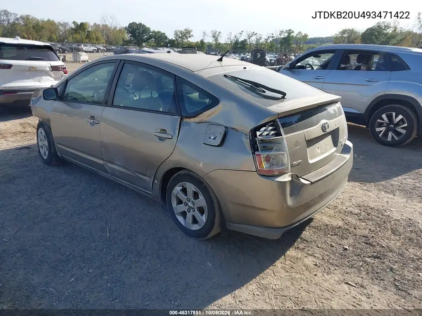 2009 TOYOTA PRIUS VIN JTDKB20U493471422 — фото 3