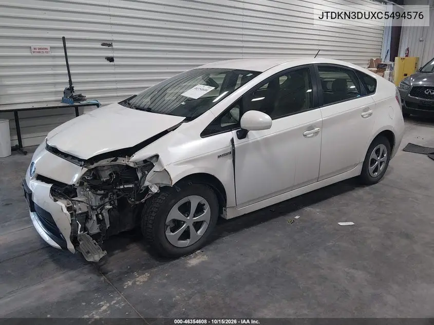 2012 TOYOTA PRIUS VIN JTDKN3DUXC5494576 — фото 2
