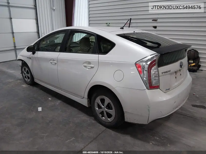2012 TOYOTA PRIUS VIN JTDKN3DUXC5494576 — фото 3