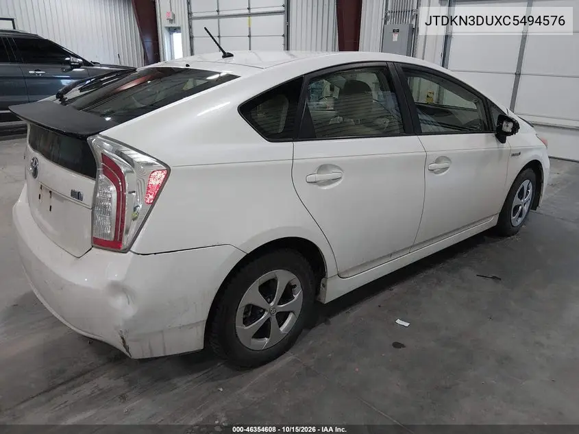 2012 TOYOTA PRIUS VIN JTDKN3DUXC5494576 — фото 4