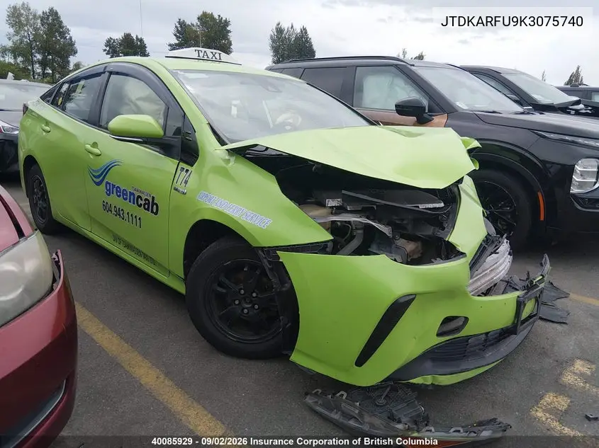 TOYOTA PRIUS 2019, VIN JTDKARFU9K3075740