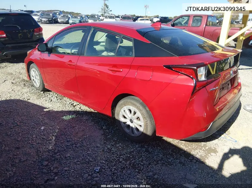 2019 TOYOTA PRIUS VIN JTDKARFU2K3099345 — фото 3