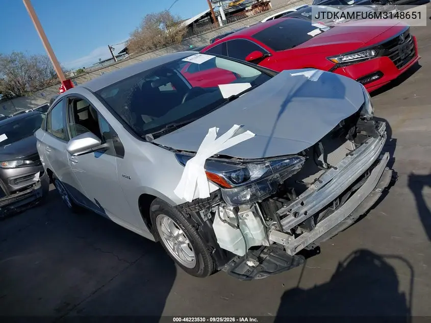 TOYOTA PRIUS 2021, VIN JTDKAMFU6M3148651