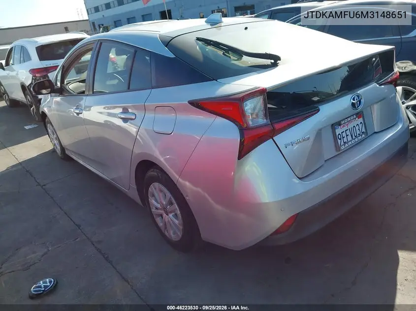 2021 TOYOTA PRIUS VIN JTDKAMFU6M3148651 — фото 3
