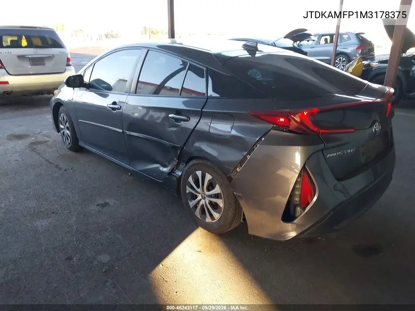 2021 TOYOTA PRIUS VIN JTDKAMFP1M3178375 — фото 3