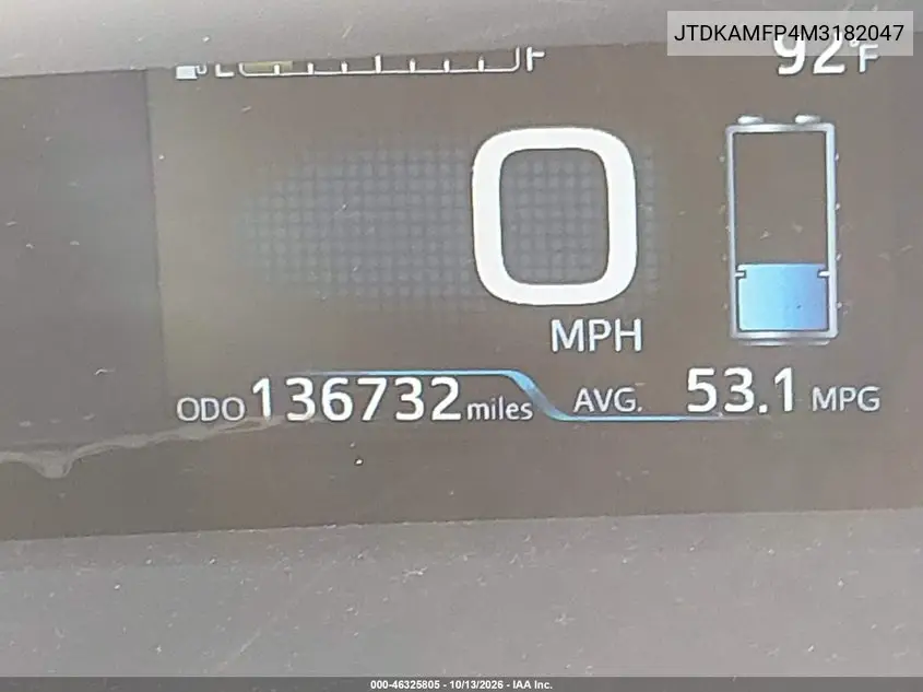 2021 TOYOTA PRIUS VIN JTDKAMFP4M3182047 — фото 16