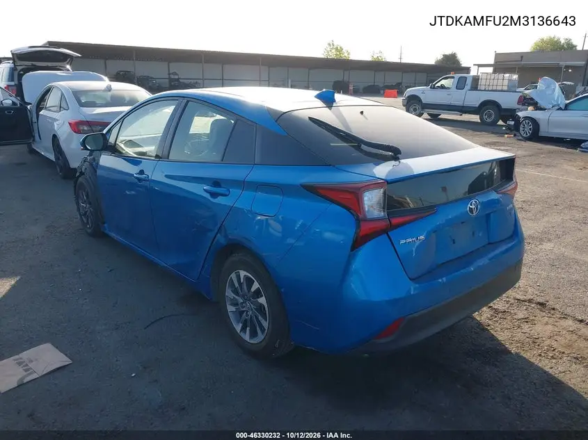 2021 TOYOTA PRIUS VIN JTDKAMFU2M3136643 — фото 3