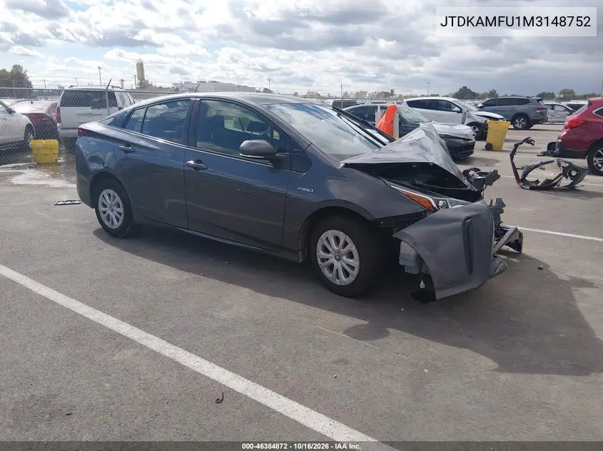 TOYOTA PRIUS 2021, VIN JTDKAMFU1M3148752