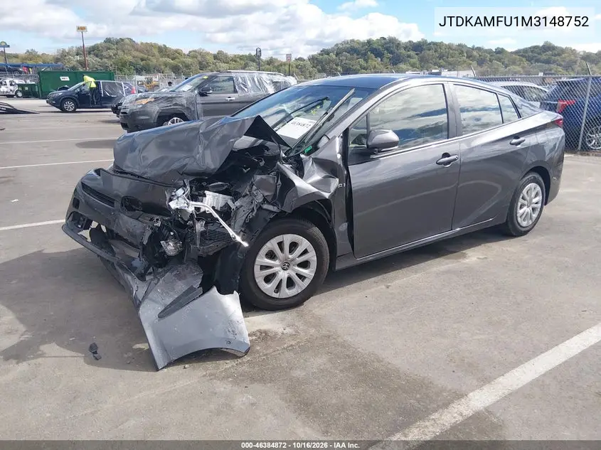 2021 TOYOTA PRIUS VIN JTDKAMFU1M3148752 — фото 2