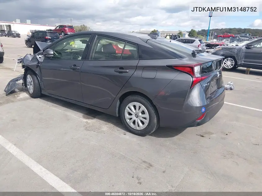 2021 TOYOTA PRIUS VIN JTDKAMFU1M3148752 — фото 3