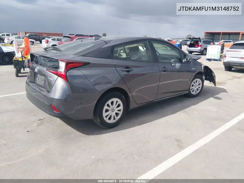 2021 TOYOTA PRIUS VIN JTDKAMFU1M3148752 — фото 4