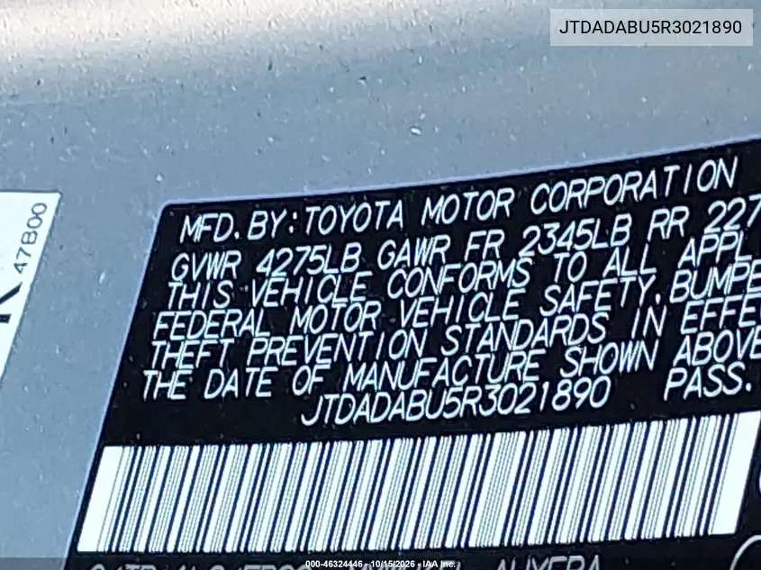 2024 TOYOTA PRIUS VIN JTDADABU5R3021890 — фото 9