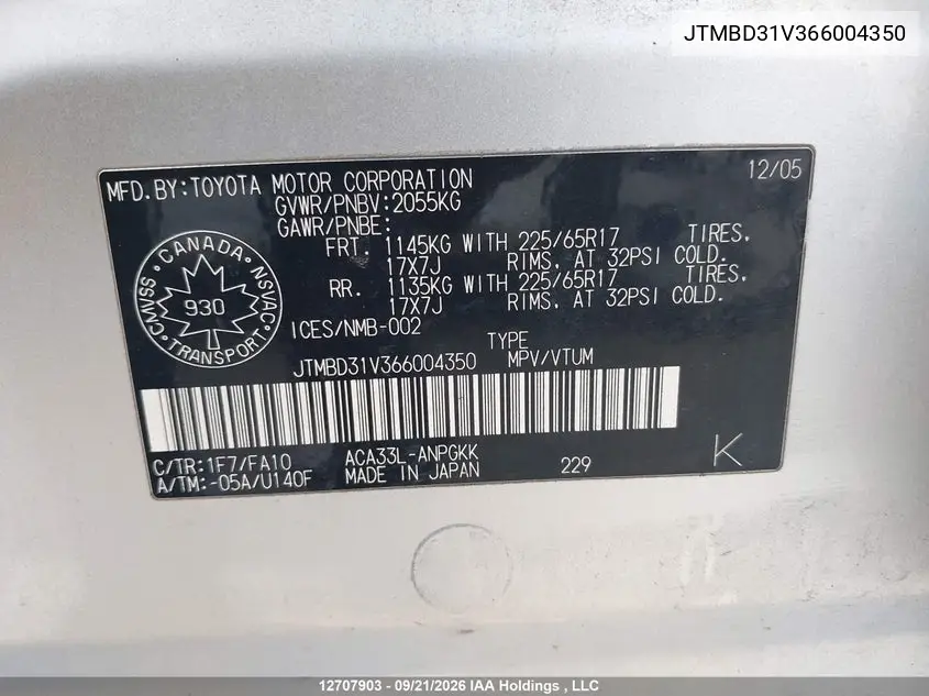 2006 TOYOTA RAV 4 VIN JTMBD31V366004350 — фото 9